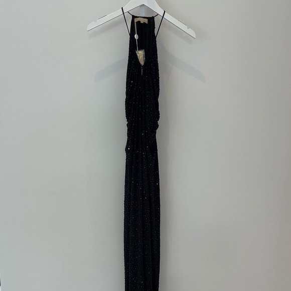 MICHAEL KORS STUNNING BLACK SEQUINS MAXI HALTER DRESS SIZE US 8 NWTS! - Picture 3 of 8